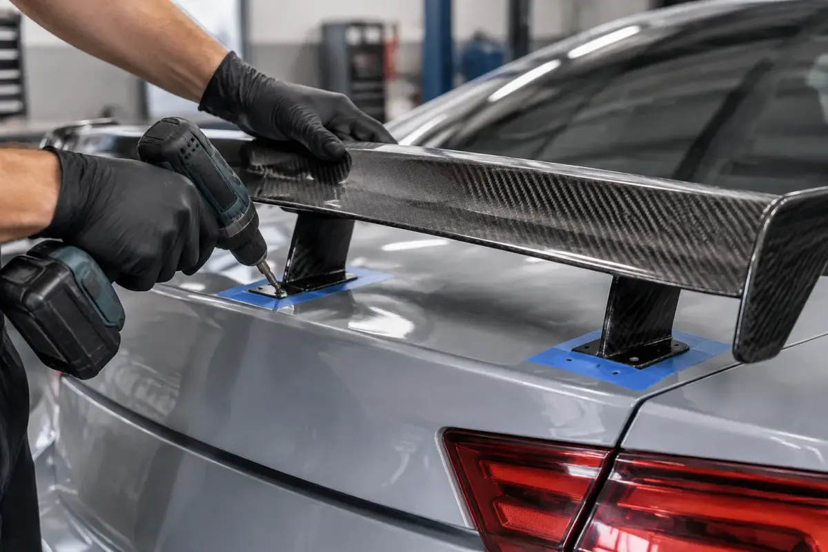 Spoiler Installation at Certified Motor Sports LLC, Los Angeles, CA